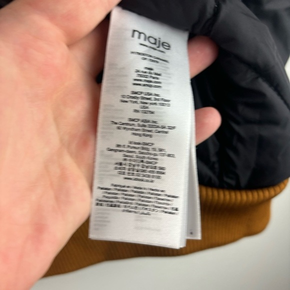 Maje x Schott Boston Shearling Bomber Jacket in Caramel Tan Cream Casual Winter - Picture 7 of 9